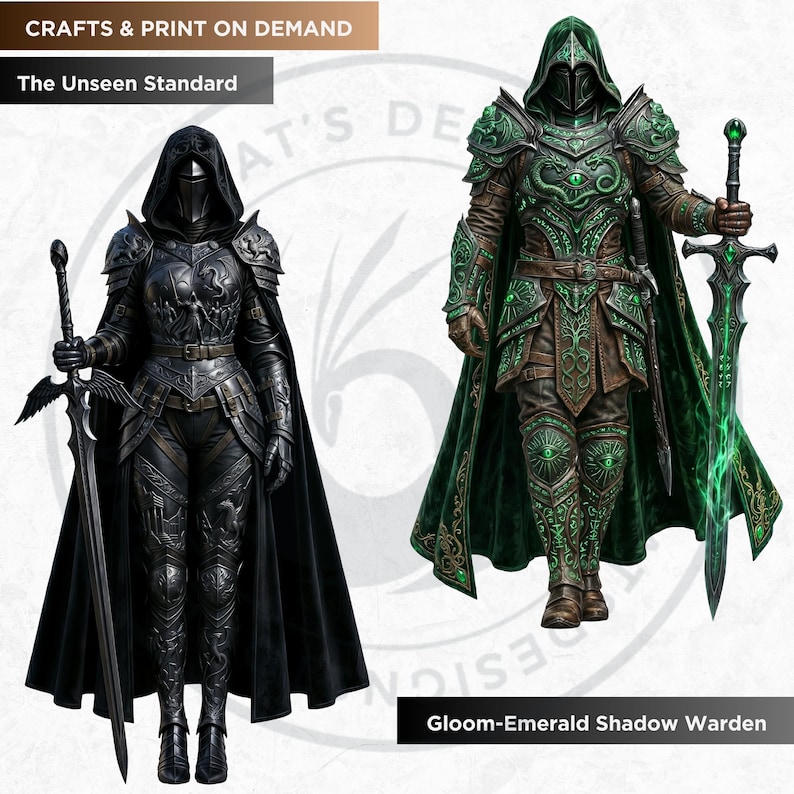 Knightly Orders Fantasy Clipart Bundle: Medieval Warrior, Crusader Illustrations (PNG, Digital download)
