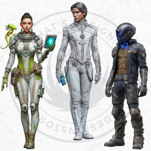 Galactic Vanguard Clipart Bundle: Sci-Fi Character Illustrations, Futuristic Space Graphics (PNG, Digital download)