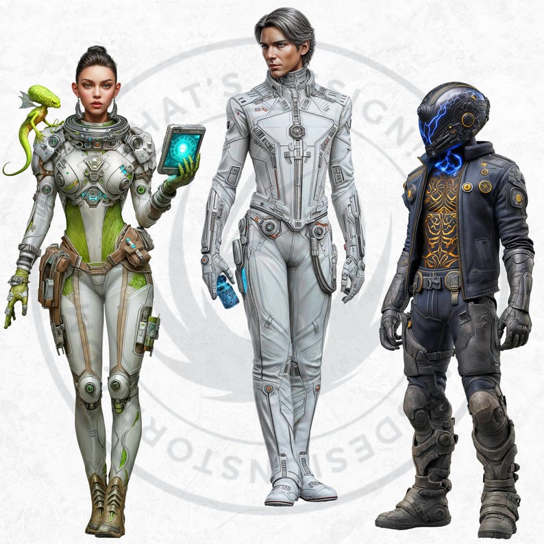 Galactic Vanguard Clipart Bundle: Sci-Fi Character Illustrations, Futuristic Space Graphics (PNG, Digital download)
