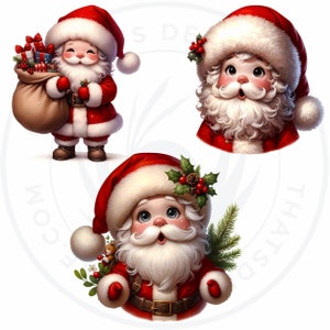 Cute Santa Clipart PNG for sublimation & crafts, Santa Claus christmas PNG, Card Making, print on demand Christmas Clipart. Commercial use