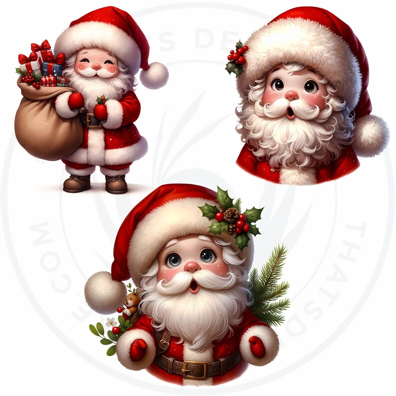 Cute Santa Clipart PNG for sublimation & crafts, Santa Claus christmas PNG, Card Making, print on demand Christmas Clipart. Commercial use