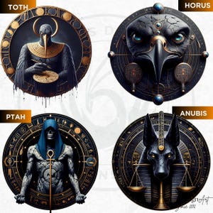 55 Egyptian Major Gods and Goddesses V2, Ancient Egypt Pantheon Clipart, Ancient Egypt mythology png clip art, Anubis, Osiris, Horus,Thoth, Ra, Seth