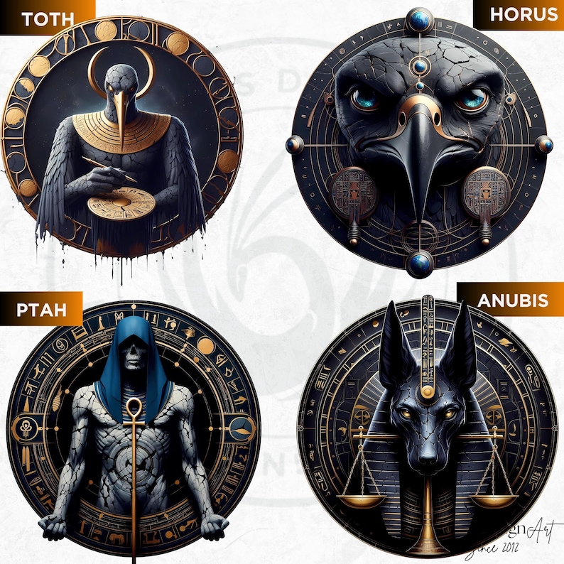 55 Egyptian Major Gods and Goddesses V2, Ancient Egypt Pantheon Clipart, Ancient Egypt mythology png clip art, Anubis, Osiris, Horus,Thoth, Ra, Seth