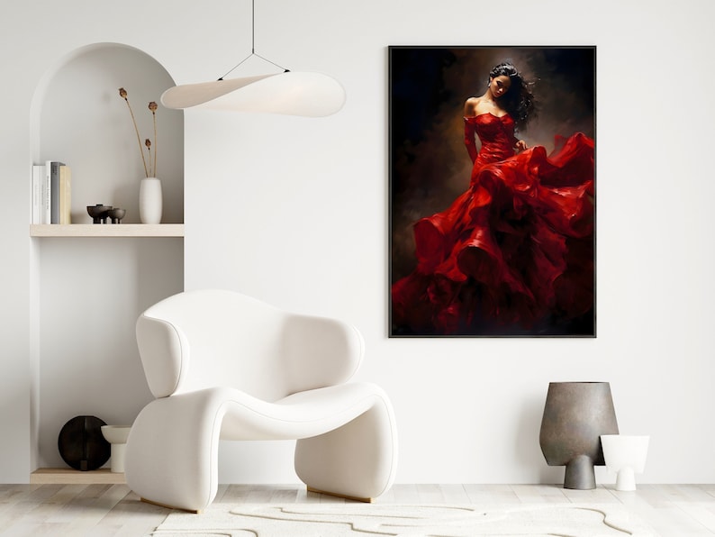 Flamenco Dancer Wall Art Spanish Woman in Red Dress Flamenco Dance
