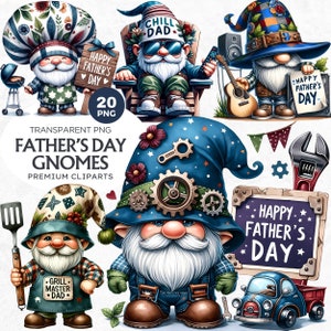 Watercolor Father's day Gnome Clipart, Gnomes with signs, Father's love, gnome family, gnome png, Best Dad ever, gnome sublimation designs.