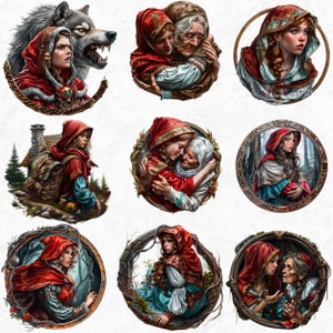 Little red riding hood Clipart Set,fairy tale clip art, hunter, wolf clipart, Fairytale Bundle PNG for sublimation, Scrapbook, Junk Journal