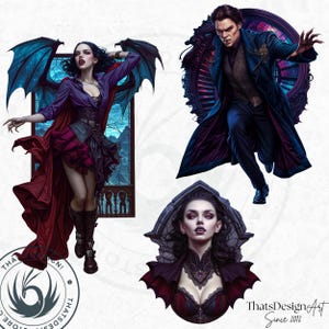 Vampire clipart Set, halloween clipart, Gothic Dracula design, Fantasy gothic clipart, Halloween png, bat clipart, crafts & sublimation