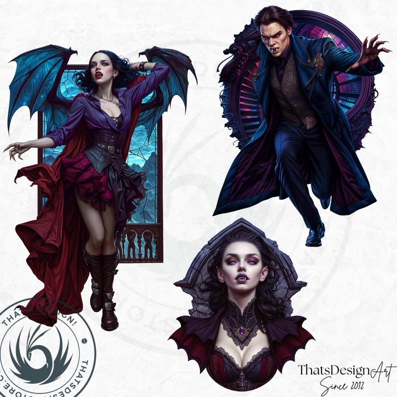 Vampire clipart Set, halloween clipart, Gothic Dracula design, Fantasy gothic clipart, Halloween png, bat clipart, crafts & sublimation