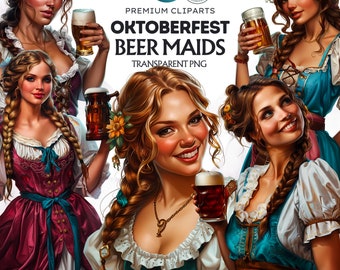 Oktoberfest Beer Maids Clipart Set: Bavarian Girls PNG (22 Files)