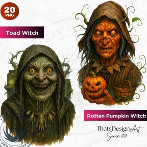 Horrific Halloween Witch Clipart Set V1, Bad witch Halloween Clipart, Spooky Halloween prints | Transparent PNG for craft and sublimation