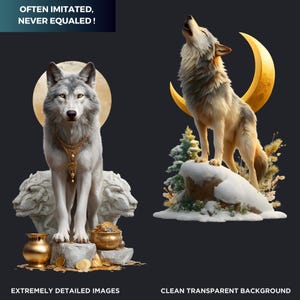 Watercolor Mystic Wolves Clipart PNG Bundle, Fantasy wolf for DIY Card, Junk Journal, Scrapbooking, Commercial use!