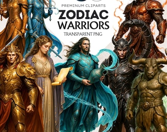 Zodiac Warriors Clipart Set: Fantasy Astrology PNG (Digital Download, Commercial Use)