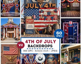 Patriotic 4th of July Backdrops, Independence day Americana Digital Paper for RPG, Scrapbooking and Junk Journaling
