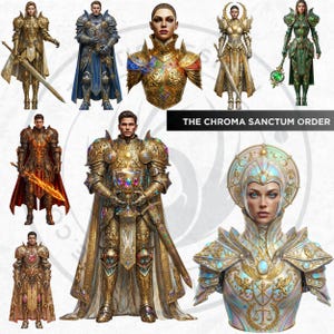 Knightly Orders Fantasy Clipart Bundle: Medieval Warrior, Crusader Illustrations (PNG, Digital download)