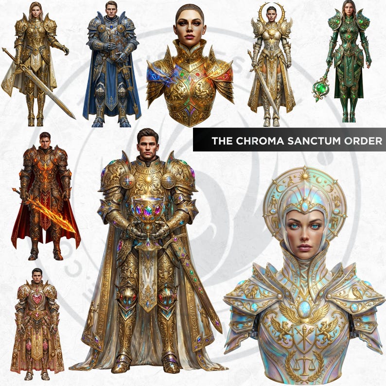 Knightly Orders Fantasy Clipart Bundle: Medieval Warrior, Crusader Illustrations (PNG, Digital download)