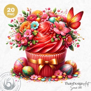 20 Easter Cupcake Clipart PNG Bundle, Floral Easter Illustrations Clip art, watercolor Easter Bunny Cupcake Sublimation, Spring cupcakes PNG
