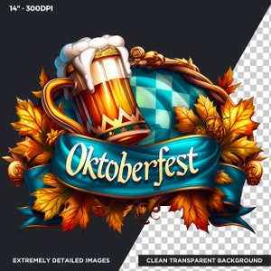 30 Oktoberfest Festival Clipart Set, Traditional Bavarian Festive PNG, Beer festival PNG, pretzel, dirndl, lederhosen, rooster, beer stein