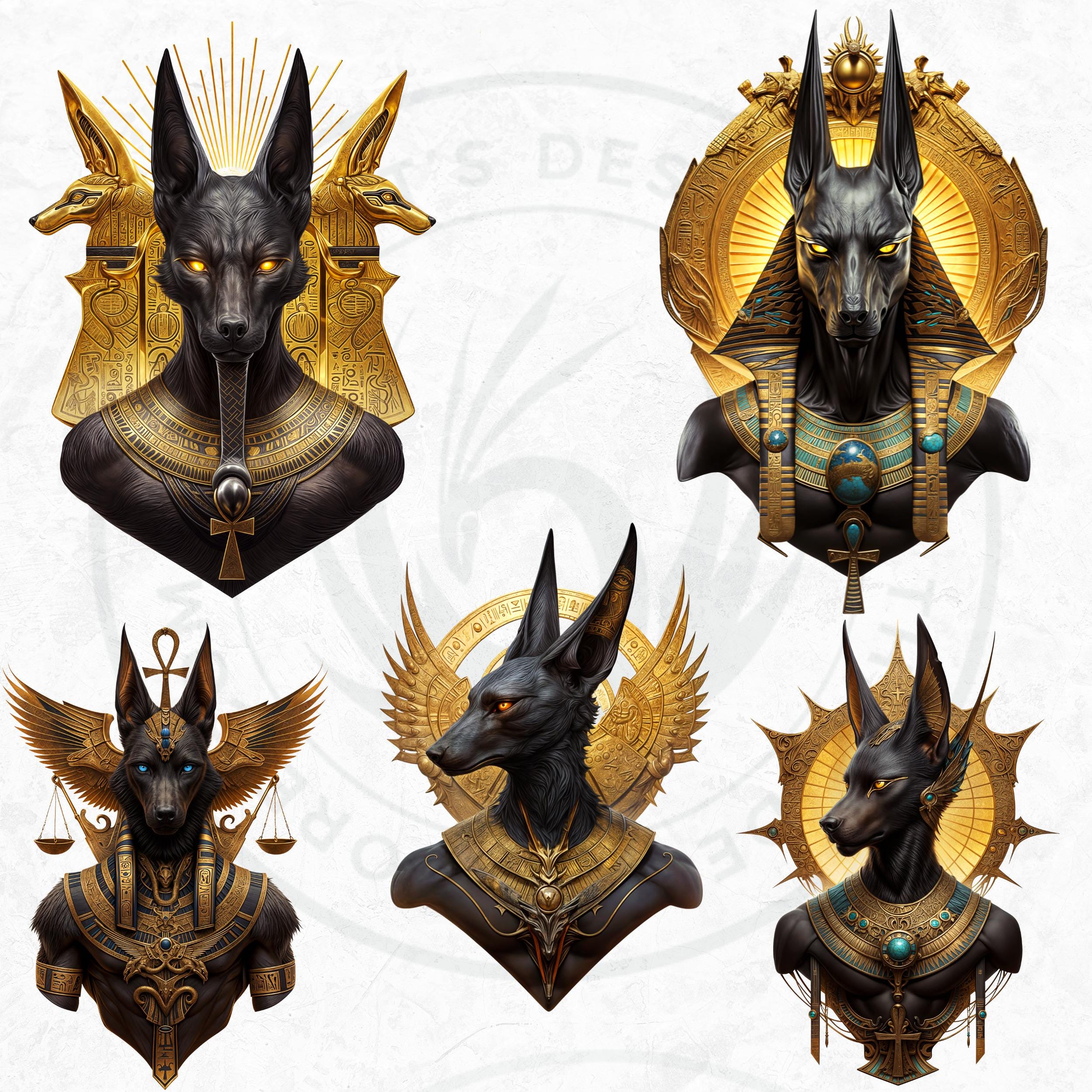 Anubis Clipart Set: Egyptian God PNG, Gold & Black Designs, Ancient ...