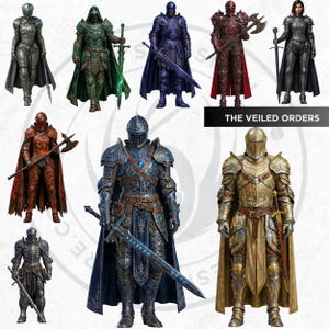 Knightly Orders Fantasy Clipart Bundle: Medieval Warrior, Crusader Illustrations (PNG, Digital download)