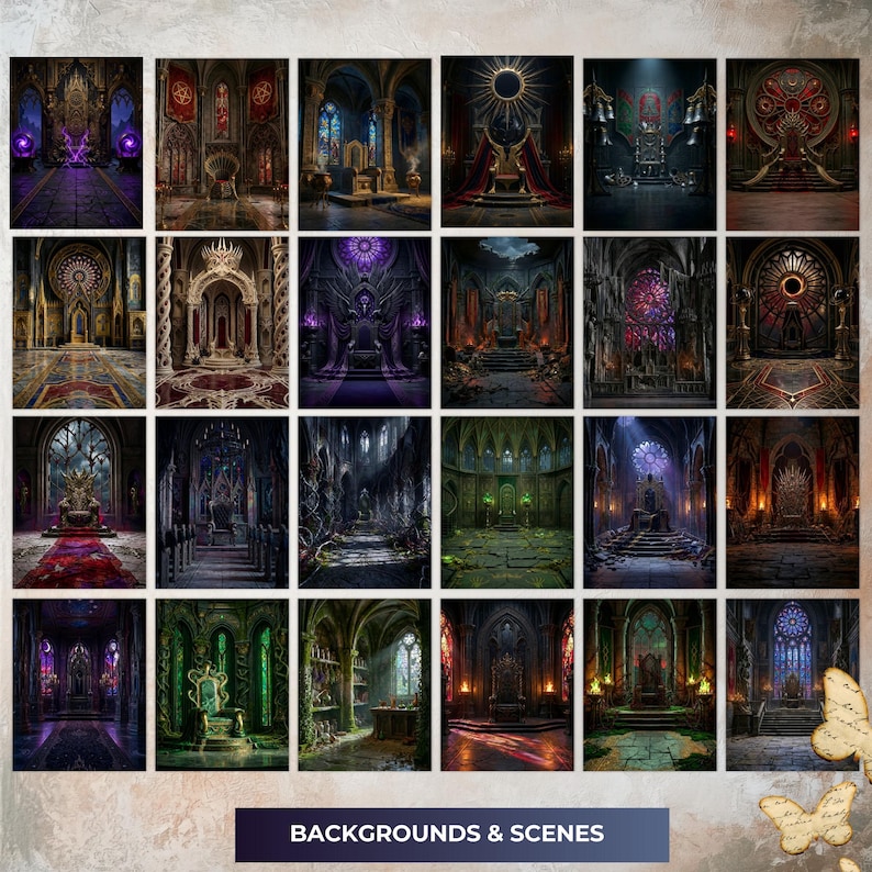 Dark Fantasy Backdrops, Gothic Throne Rooms Backgrounds for RPG, DIY ...