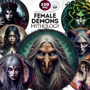 109 Greatest Mythological Female Spirits and Demons Clipart set, mythology Graphics, dark Fantasy clipart, Lilith, Baba Yaga witch designs