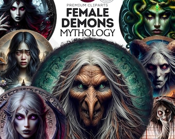 Mythological Female Demons Clipart Set, Fantasy Graphics (PNG)