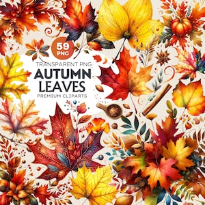 59 Herbstblätter Clipart-Set, Herbstlaub Sublimation, Herbstkranz Clipart, Herbst Clipart, Herbst PNG, Ahornblatt PNG, Herbst Rahmen Blätter