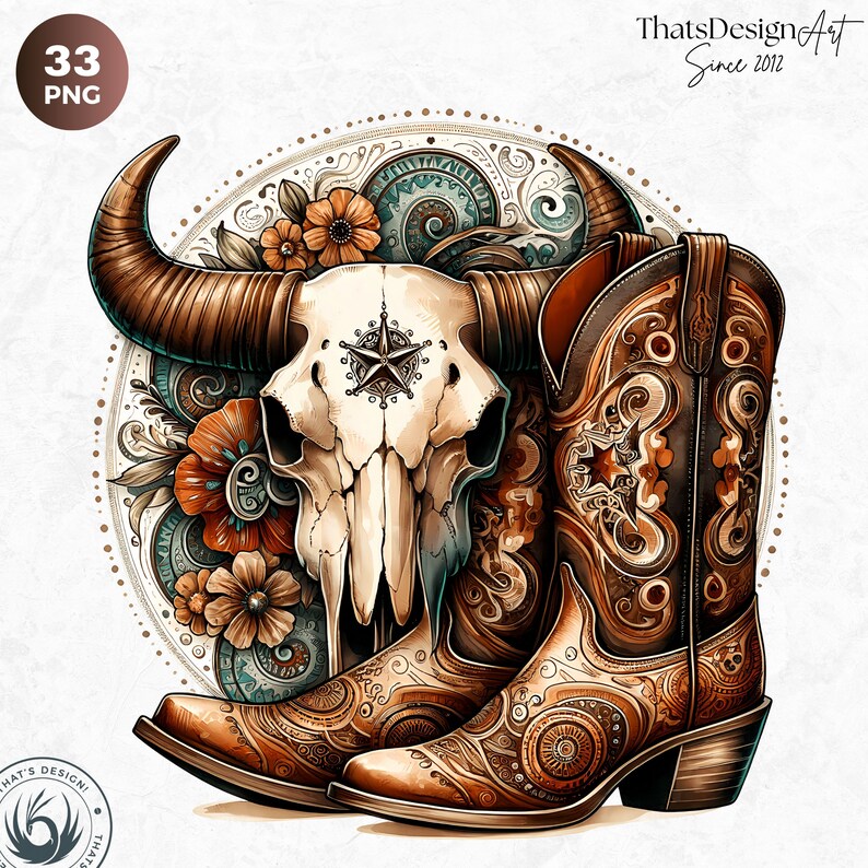 Rustic Bull skull PNG clipart Set, western PNG, Western Sublimation, floral cow skull with sunflower crafts and sublimation. Commercial use