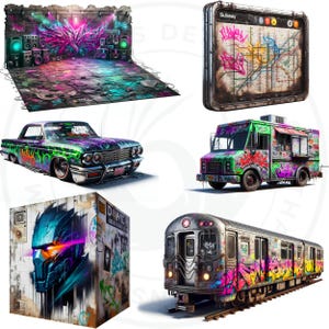 Urban Graffiti Clipart Set: Hip Hop Street Art, Neon Graphics (PNG ...