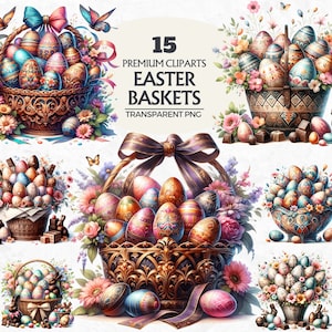 Easter basket eggs clipart bundle, printable Easter clipart, PNG Easter graphics, spring designs for Easter gifts, Easter ggs sublimation