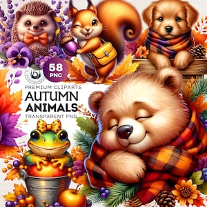 Autumn Animals Clipart Set: Woodland Nursery Art, Fall Designs (PNG Download)