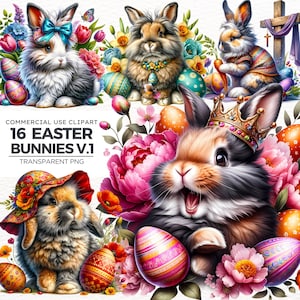 Easter Bunny clipart bundle V1, Rabbit clipart, Spring PNG, Easter Eggs png graphics, Easter sublimation. Happy Easter PNG. Commercial use