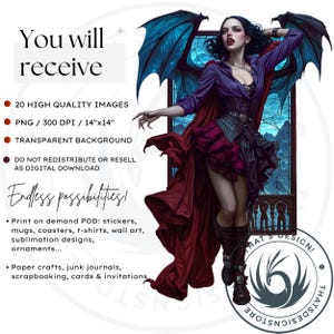 Vampire clipart Set, halloween clipart, Gothic Dracula design, Fantasy gothic clipart, Halloween png, bat clipart, crafts & sublimation