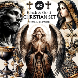 Christian clipart set, Religious, Biblical, Bible, Church, Crucifix, Cross, Angel, Jesus PNG, virgin mary, Catholic Art for Sublimation