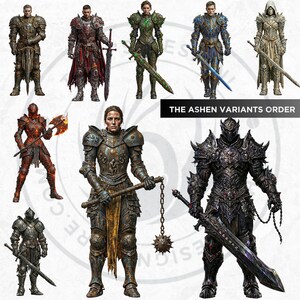Knightly Orders Fantasy Clipart Bundle: Medieval Warrior, Crusader Illustrations (PNG, Digital download)