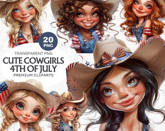 4th of July Cowgirl Clipart: Patriotic Western PNG Set (Digital Download)