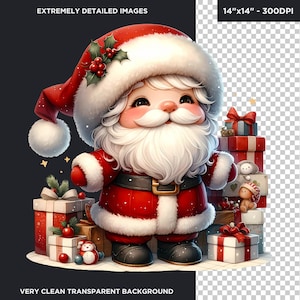 Cute Santa Clipart PNG for sublimation & crafts, Santa Claus christmas PNG, Card Making, print on demand Christmas Clipart. Commercial use