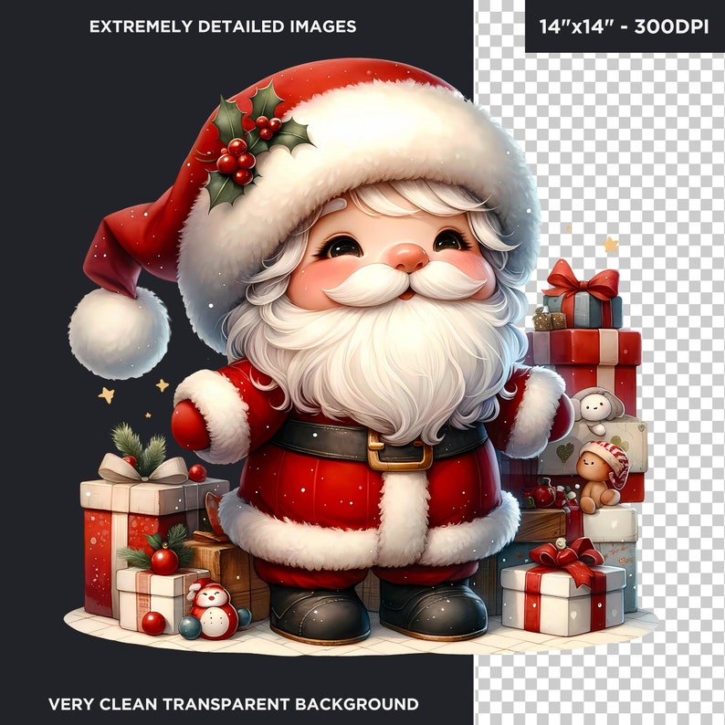 Cute Santa Clipart PNG for sublimation & crafts, Santa Claus christmas PNG, Card Making, print on demand Christmas Clipart. Commercial use