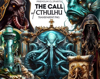 35 Cthulhu PNG Clipart,Call of Cthulhu, Howard Phillips Lovecraft Clipart,Fantasy Clipart, Octopus Clipart, Role play clipart, Cthulhu Print