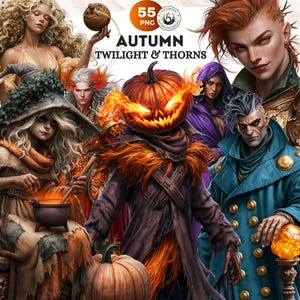 Herfstschemering met doornen, een duistere fantasy clipartset voor RPG, sublimatie en scrapbooking.