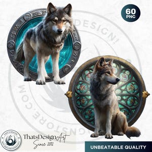 Watercolor Mystic Wolves Clipart, Fantasy PNG Bundle image 15