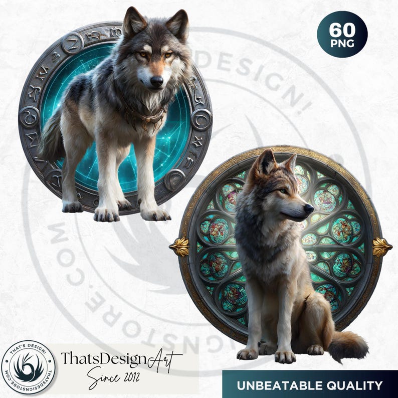Watercolor Mystic Wolves Clipart, Fantasy PNG Bundle image 15