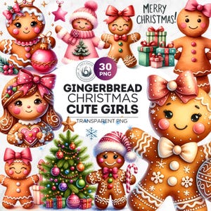 Watercolor Gingerbread Girl png cliparts, Pink Gingerbread man png, Gingerbread png for card making, crafts and sublimation. Christmas PNG