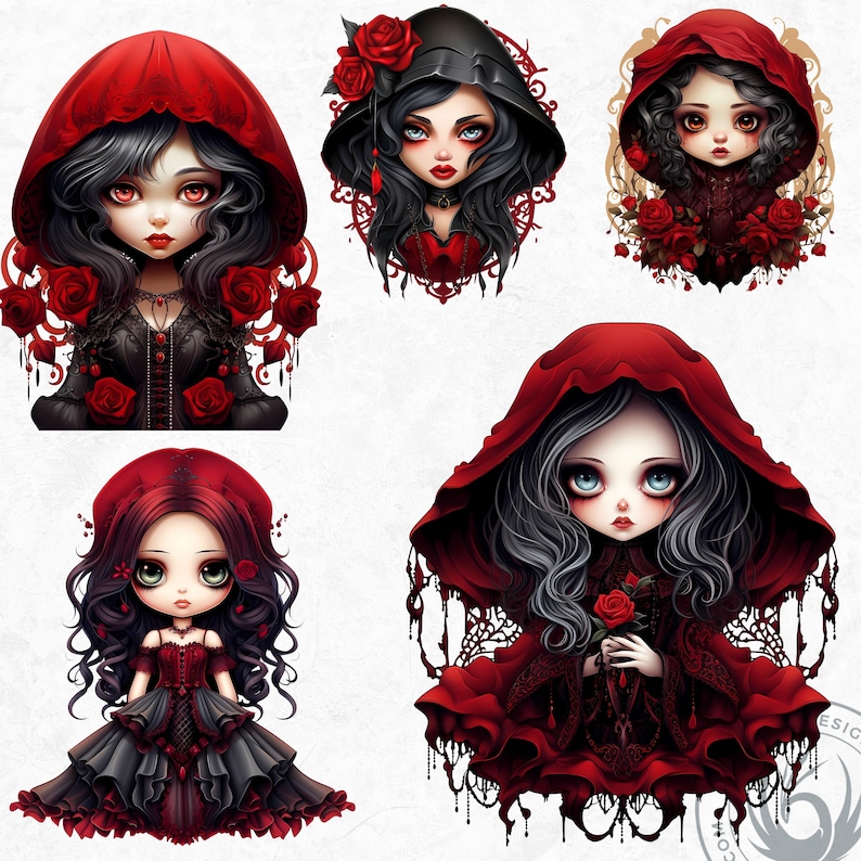 61 Gothic Puppe Clipart, Dark Fantasy Puppe Clip Art, viktorianisches Mädchen PNG Bundle, Neo Gothic Kunst, Scrapbook, Junk Journal, digitaler Download Bild 6