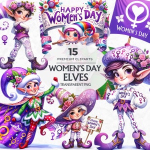 15 Elves Womens Day Clipart Bundle PNG, 8th March Women's Day, International Women's Day, Women Power, Strong Woman, Girl Boss, Girl power
