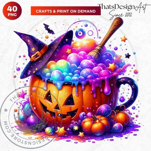 Halloween Drinks Cuties PNG Set, Kawaii Spooky Treats Clipart, Kids halloween Party for Sublimation, Ghost, Pumpkin, cauldron, Halloween PNG