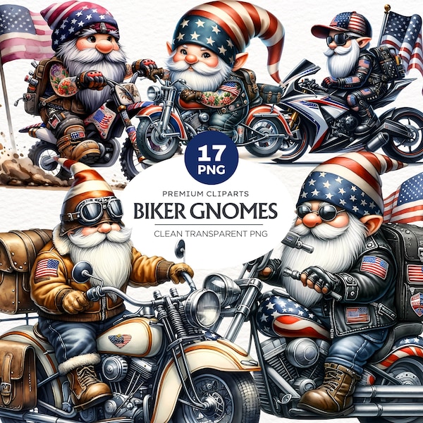 American Biker Clipart, Motorbike Gnome bundle Clipart, Motorcycle American Gnome Biker, Patriotic Gnomes, Route 66, Gnome sublimation