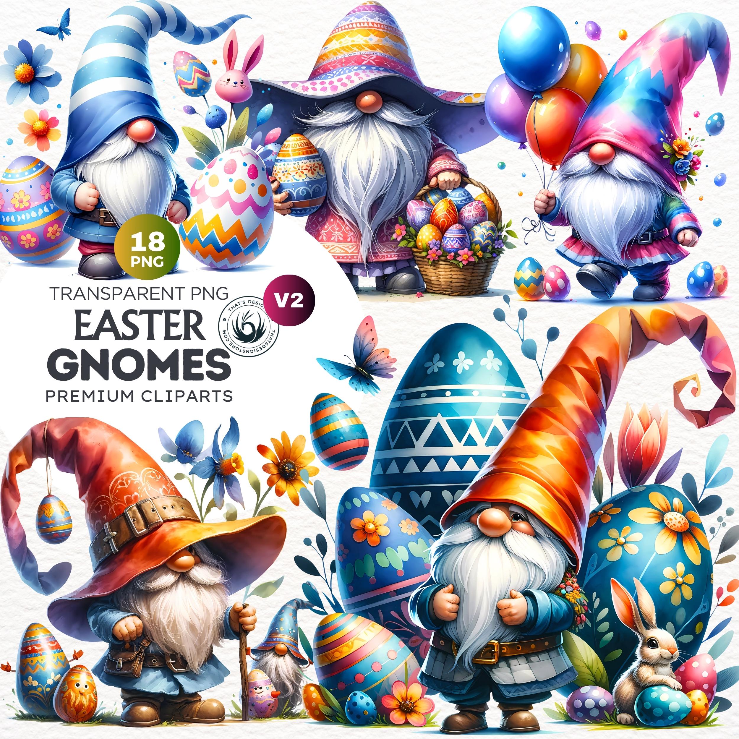 Easter Gnome clipart bundle V2, 18 Garden Gnomes clip art, Spring clipart, Easter Eggs png, Gnome sublimation. Easter PNG digitak prints
