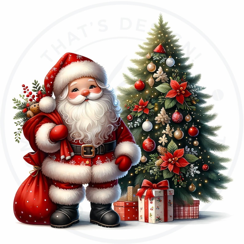 Cute Santa Clipart PNG for sublimation & crafts, Santa Claus christmas PNG, Card Making, print on demand Christmas Clipart. Commercial use