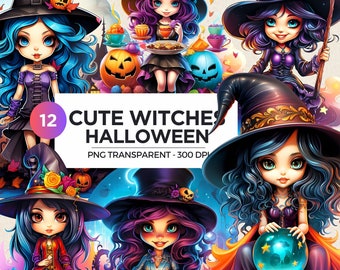 Halloween Cute Witch PNG Clipart | Halloween PNG bundle | Spooky season PNG | Kids Halloween |  Scrapbooking, sublimation design downloads